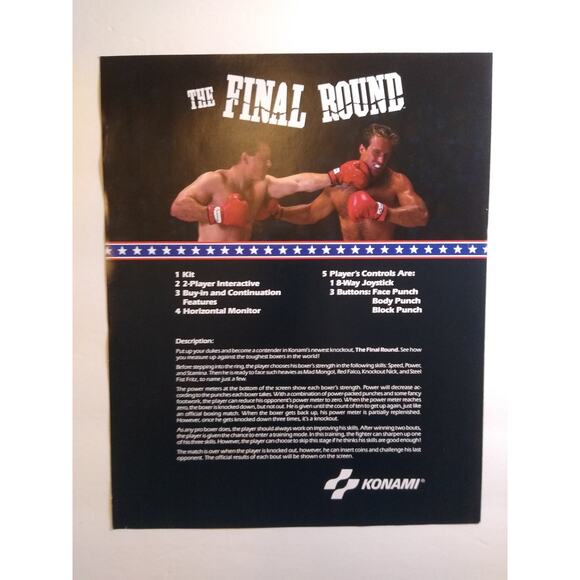 1988 Konami The Final Round Arcade Game Flyer Boxing Promotional Ephemera - Picture 2 of 2